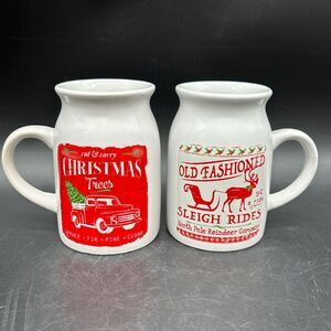 Dat’l Do It Christmas Cocoa Mugs Coffee Tea Set of 2  Reindeer and Pickup Truck